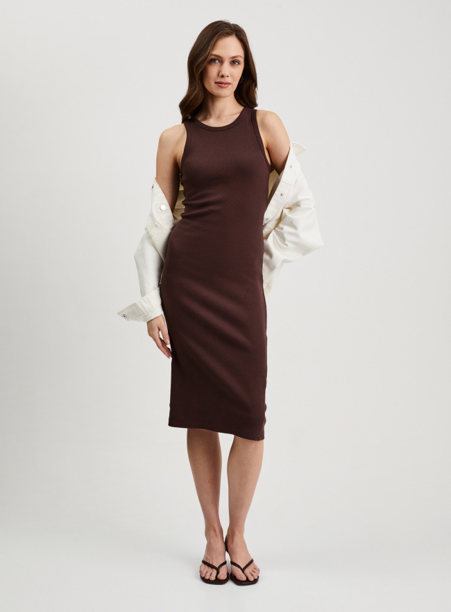 Платье-майка в рубчик oodji для Женщины (коричневый), 14005156-1/48037/3900N