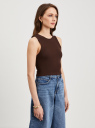 Кроп-топ в рубчик из хлопка oodji для Женщины (коричневый), 15F15005/48037/3900N