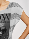 Блузка комбинированная с принтом oodji для Женщины (черный), 21400311-3/15018/1029P