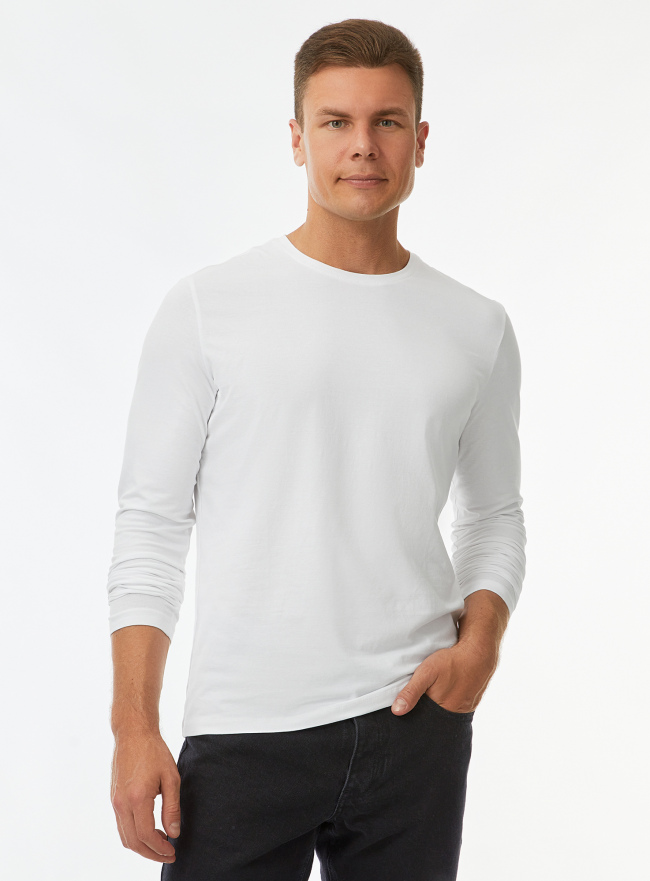 Футболка с длинным рукавом хлопковая oodji для Мужчины (белый) Футболка с длинным рукавом хлопковая oodji для Мужчины (белый), 5B512004M/46737N/1000N