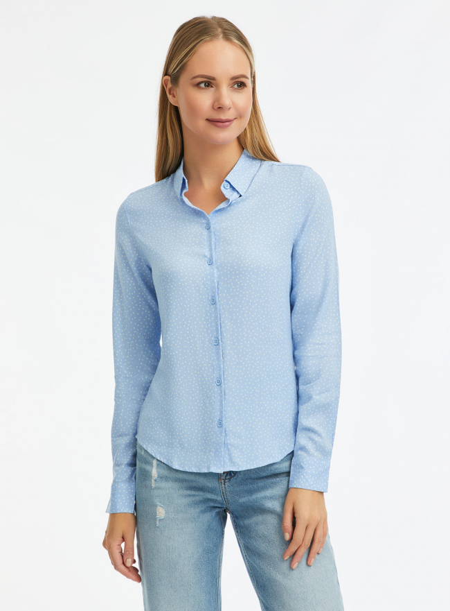Блузка базовая из вискозы oodji для Женщины (синий), 11411136B/26346/7012D