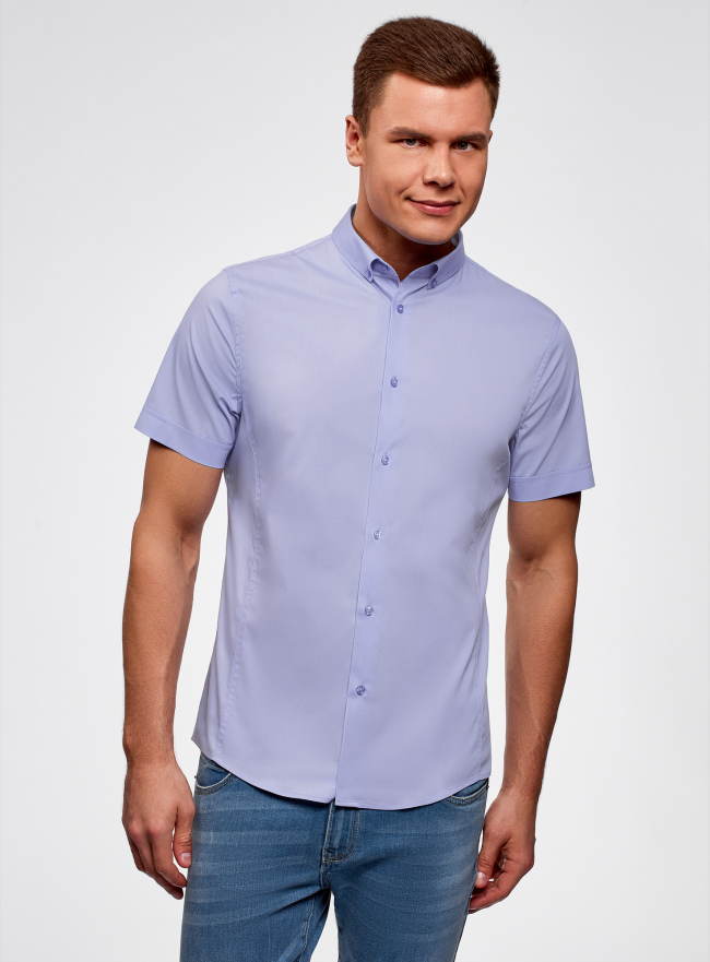 Рубашка базовая с коротким рукавом oodji для мужчины (синий), 3B240000M/34146N/7001N