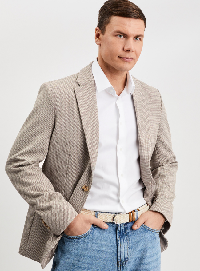 Пиджак трикотажный приталенного силуэта oodji для Мужчины (зеленый), 5B922004M/52999/3312O