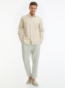 Рубашка из смесового льна с длинным рукавом oodji для Мужчина (бежевый), 3L330009M/50932N/3300N