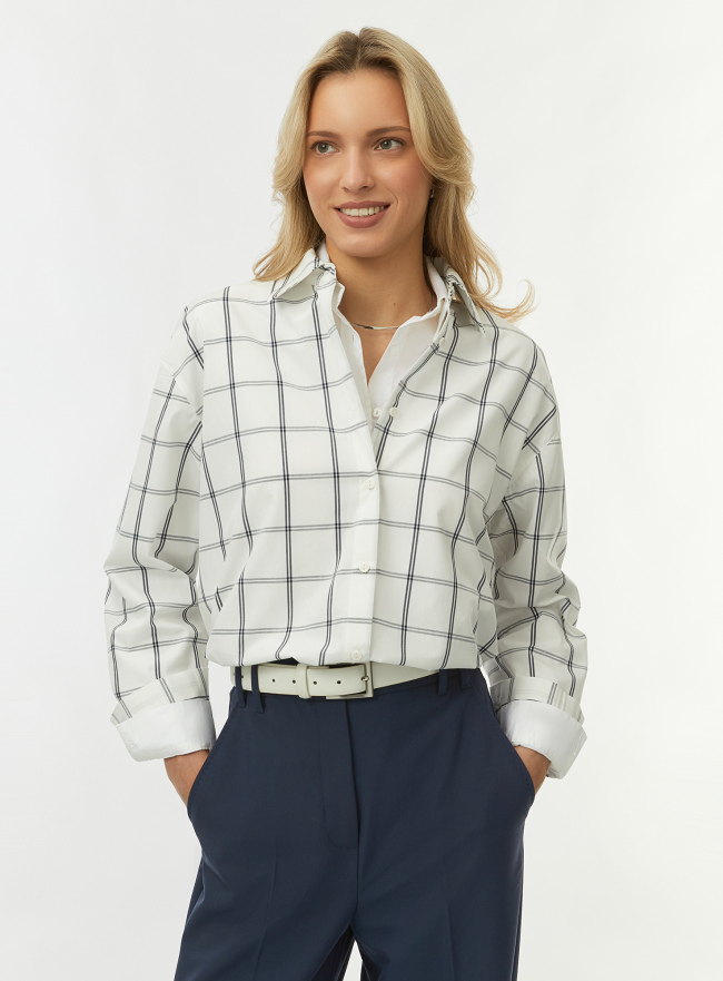 Рубашка свободного силуэта в клетку oodji для Женщины (белый) Рубашка свободного силуэта в клетку oodji для Женщины (белый), 13K11041-9/33081/1275C