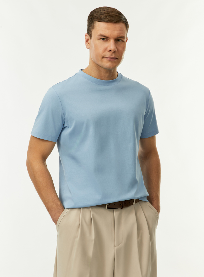 Футболка прямого силуэта из мерсеризованного хлопка oodji для Мужчины (синий), 5L641001I-2/51634/7000N