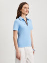 Поло хлопковое в рубчик с контрастной отделкой oodji для Женщины (синий), 29311002/50084/7000N