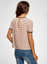 Блузка с коротким рукавом и контрастной отделкой oodji для женщины (бежевый), 11401254/42405/3329A