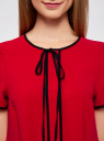 Блузка с коротким рукавом и контрастной отделкой oodji для женщины (красный), 11401254/42405/4500N
