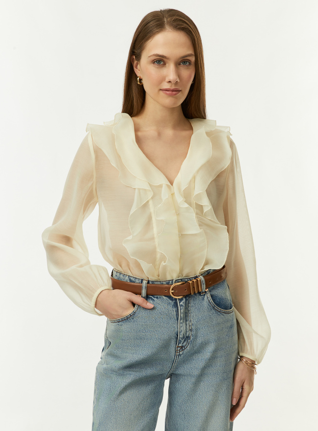 Блузка из лиоцелла с рюшами oodji для Женщины (белый), 21400407/52971/1200N