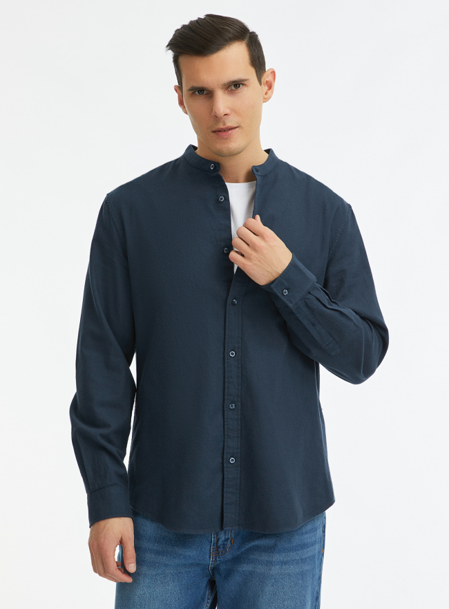 Рубашка хлопковая с воротником-стойкой oodji для Мужчина (синий), 3L330008M-1/50929N/7900N