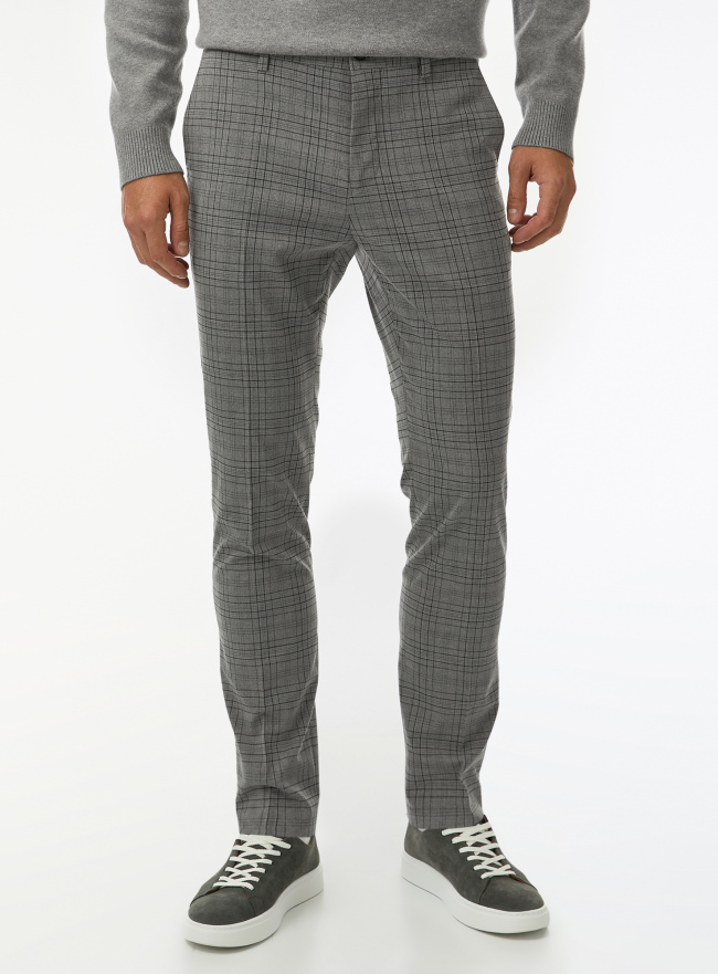 Брюки прямые в клетку oodji для Мужчины (серый) Брюки прямые в клетку oodji для Мужчины (серый), 2L210285M-2/50955/2529C