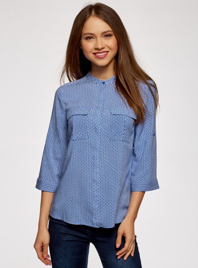 Блузка вискозная с регулировкой длины рукава oodji для женщины (синий), 11403225-3B/26346/7512G