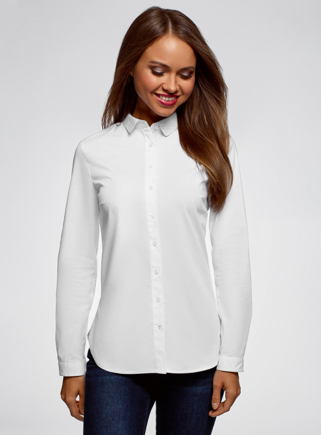 Рубашка хлопковая с принтованным воротником oodji для женщины (белый), 13K03012/48462/1000B