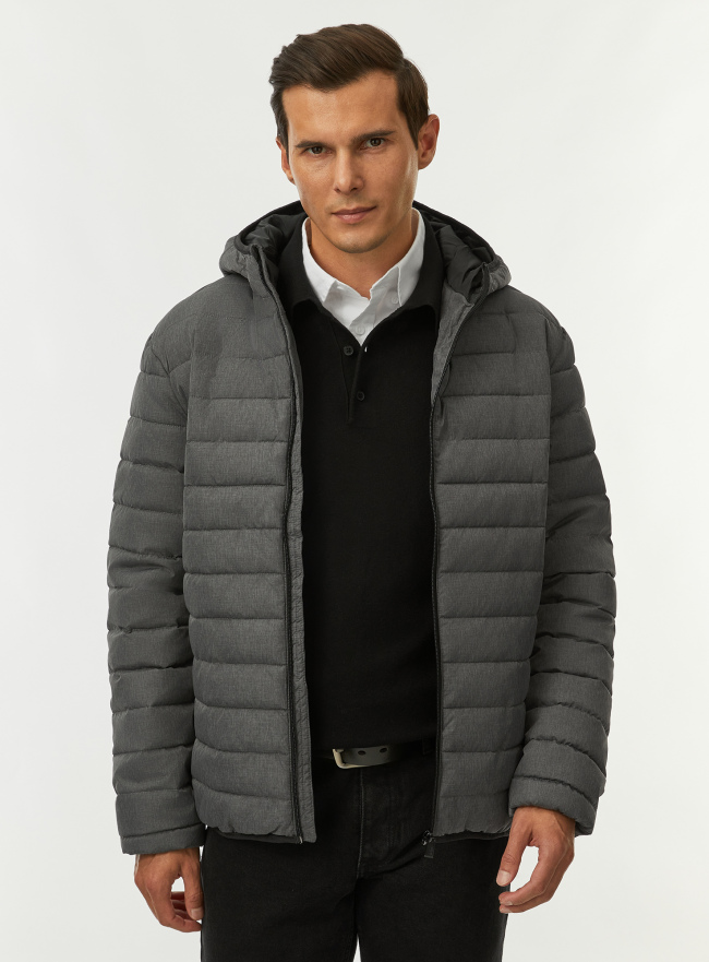 Куртка стеганая с капюшоном oodji для Мужчины (серый) Куртка стеганая с капюшоном oodji для Мужчины (серый), 1B112029M-1/51304/2502M