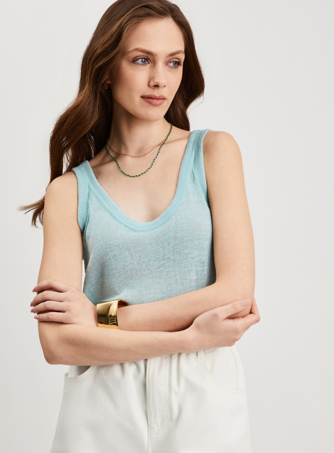 Майка вискозная в рубчик oodji для Женщины (бирюзовый), 14305048/50964/7300N