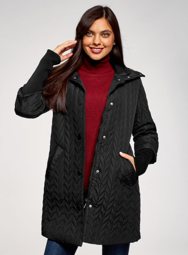 Утепленное пальто oodji для женщины (черный), 21C02002/43388/2900N