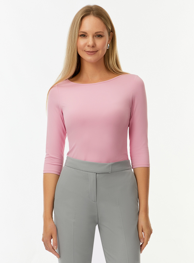 Футболка базовая с рукавом 3/4 oodji для Женщины (розовый) Футболка базовая с рукавом 3/4 oodji для Женщины (розовый), 24211001-5B/45297/4100N