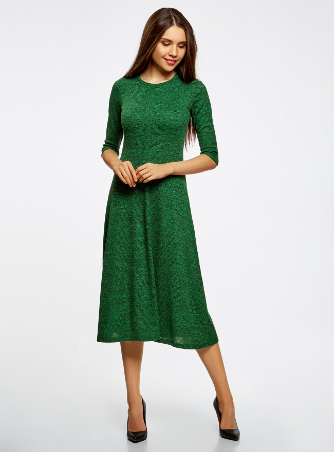 Платье миди с расклешенным низом oodji для Женщины (зеленый), 14011023/46987/6D29M