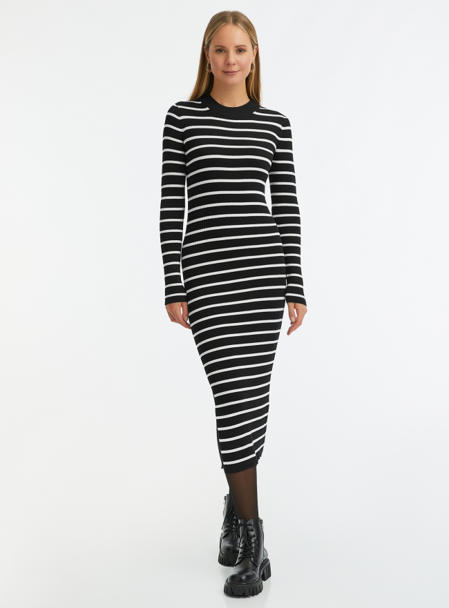 Платье вязаное в полоску oodji для Женщины (черный) Платье вязаное в полоску oodji для Женщины (черный), 63912239/51478/2930S