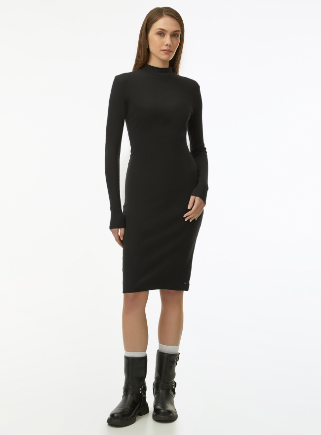 Платье трикотажное с воротником-стойкой oodji для Женщины (черный) Платье трикотажное с воротником-стойкой oodji для Женщины (черный), 14011035-2B/48037/2900N