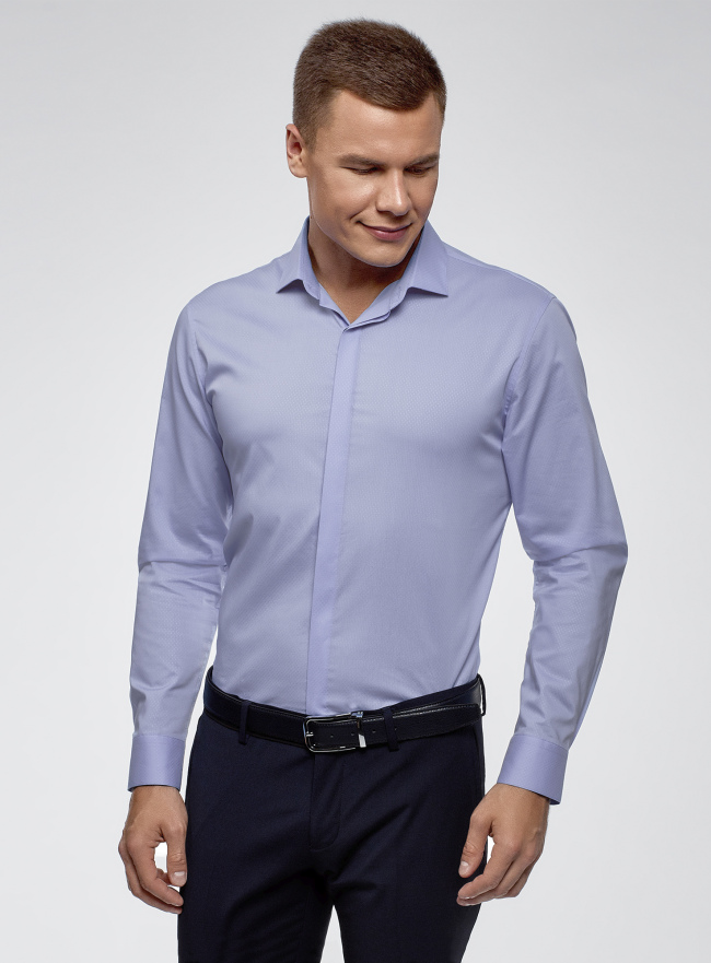 Рубашка базовая хлопковая oodji для мужчины (синий), 3B110017M-2/48420N/7002N