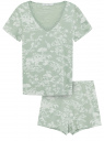 Пижама из хлопка с отделкой кружевом oodji для женщины (зеленый), 56002250/46737N/6012O