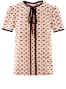 Блузка с коротким рукавом и контрастной отделкой oodji для женщины (бежевый), 11401254/42405/3329A