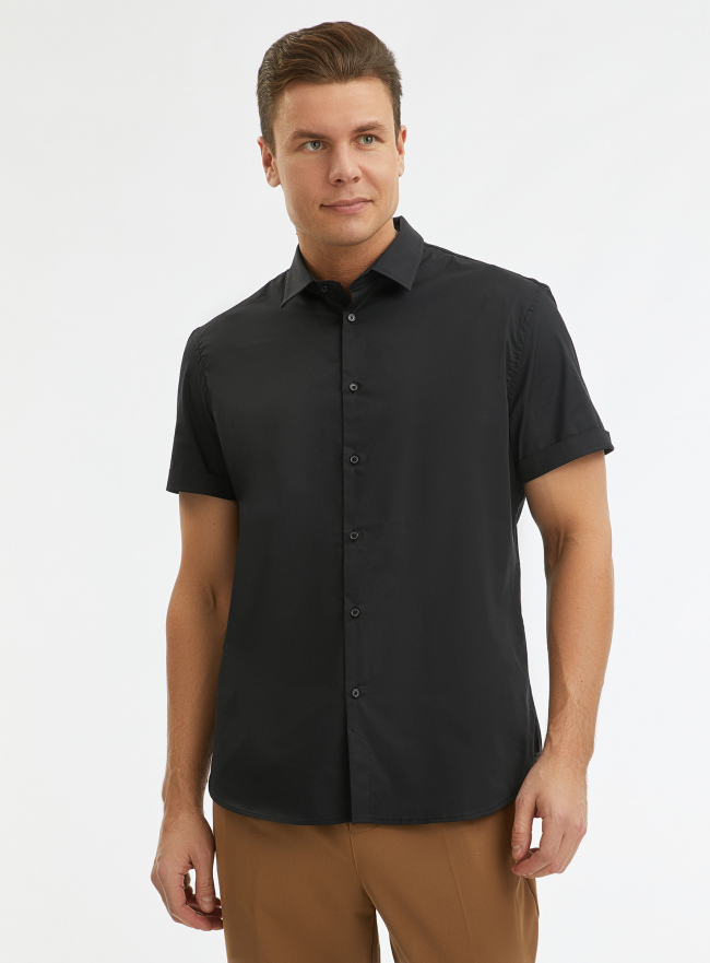 Рубашка хлопковая с коротким рукавом oodji для Мужчины (черный), 3B240002M/34146N/2900N