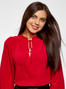 Блузка свободного силуэта с декором на плечах oodji для женщины (красный), 11411126/45873/4500N