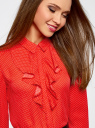 Блузка из струящейся ткани с воланами oodji для женщины (красный), 21411090/36215/4510D