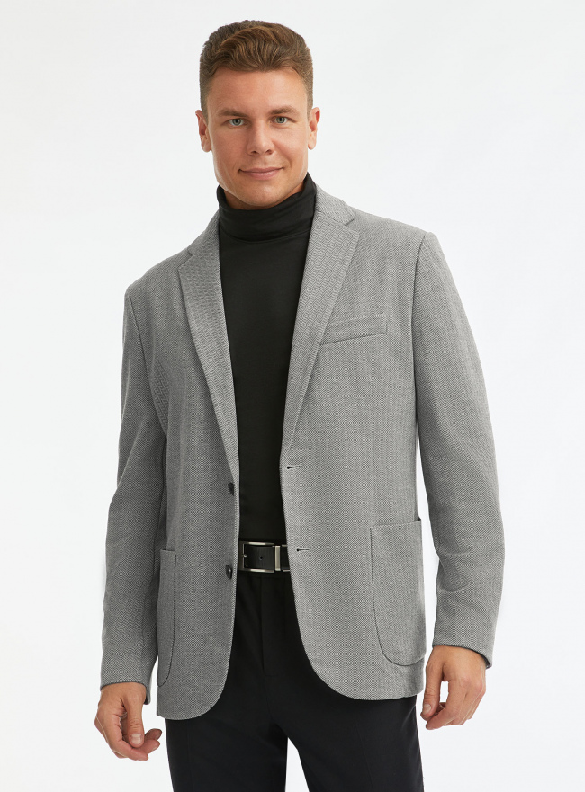 Пиджак трикотажный с накладными карманами oodji для мужчины (серый), 5B922001M/51027/2523S
