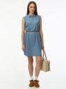 Платье-поло прямое из смесового льна oodji для Женщины (синий) Платье-поло прямое из смесового льна oodji для Женщины (синий), 12C11006/16009/7002N