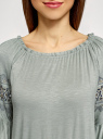 Блузка трикотажная с вышивкой на рукавах oodji для Женщины (зеленый), 14207003/45201/6000N