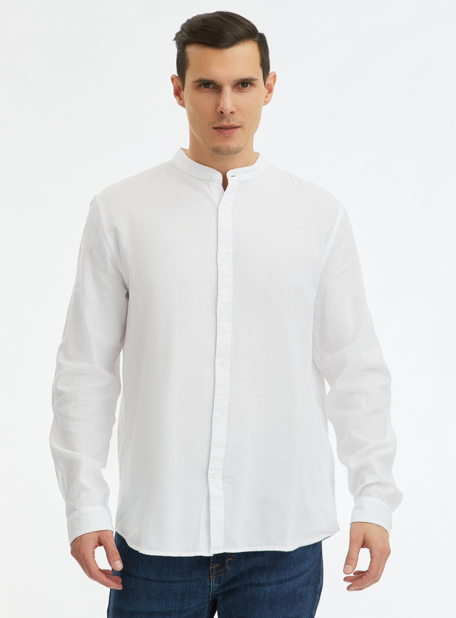 Рубашка хлопковая с воротником-стойкой oodji для мужчины (белый), 3L310194M-1/45608/1000N