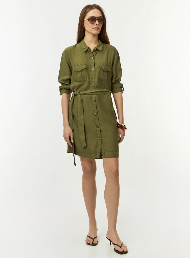 Платье из лиоцелла с рукавом 3/4 oodji для Женщины (зеленый) Платье из лиоцелла с рукавом 3/4 oodji для Женщины (зеленый), 12909074/50907/6600W