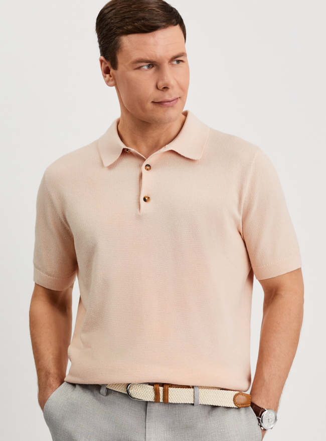 Поло вязаное с коротким рукавом oodji для Мужчины (розовый), 4L512039M-1/52295/5400N