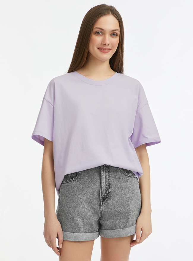 Футболка оверсайз из хлопка oodji для Женщины (фиолетовый), 14708053/47885N/8000N