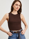 Кроп-топ в рубчик из хлопка oodji для Женщины (коричневый), 15F15005/48037/3900N