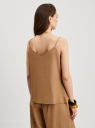 Топ из смесового льна с декором на лямках oodji для Женщины (бежевый), 14901429-1/50930N/3500N