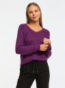 Пуловер удлиненный с V-образным вырезом oodji для женщины (фиолетовый), 63807333/48517/8300N