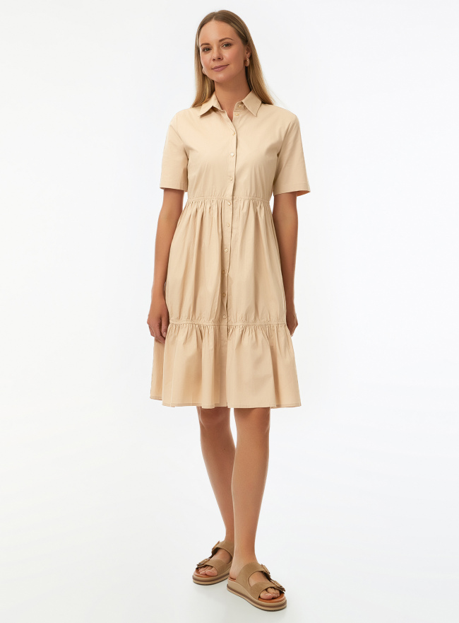 Платье ярусное на пуговицах oodji для Женщины (бежевый) Платье ярусное на пуговицах oodji для Женщины (бежевый), 11901166/14885/3300N