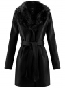 Пальто с поясом и отделкой из искусственного меха oodji для женщины (черный), 10104030-1/38058/2900N