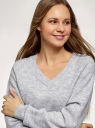 Пуловер удлиненный с V-образным вырезом oodji для женщины (серый), 63807333/48517/2300M