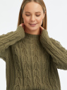 Джемпер фактурной вязки "в косичку" oodji для Женщины (зеленый), 63805362/51479/6600N