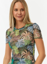 Футболка принтованная из сетки oodji для Женщины (зеленый) Футболка принтованная из сетки oodji для Женщины (зеленый), 14701124/51073/6967F