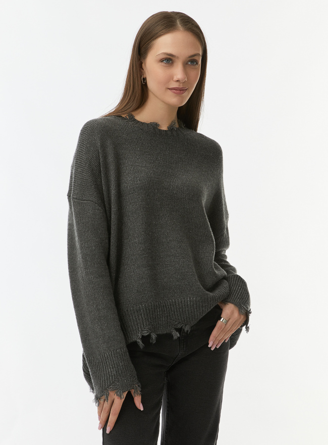 Джемпер вязаный с рваными краями oodji для Женщины (серый) Джемпер вязаный с рваными краями oodji для Женщины (серый), 63805366/51995/2500M