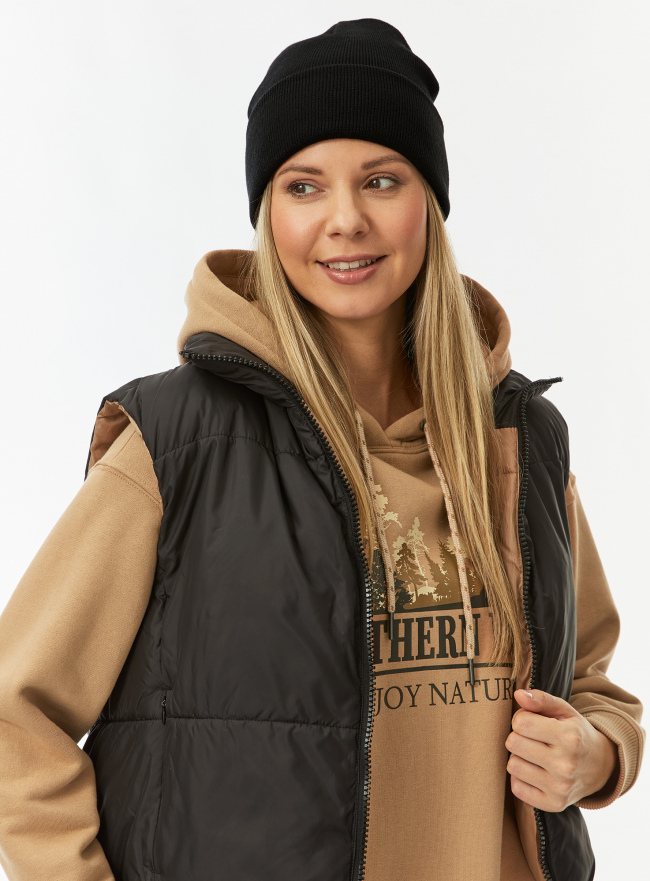 Шапка вязаная с отворотом oodji для Женщины (черный) Шапка вязаная с отворотом oodji для Женщины (черный), 47602036-1B/47108/2900N