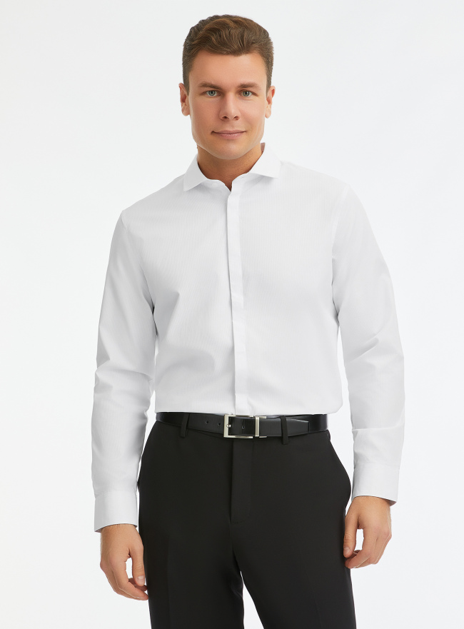 Рубашка классическая из фактурной ткани oodji для Мужчина (белый), 3B110017M-7/50982N/1000N