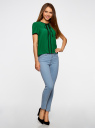 Блузка с коротким рукавом и контрастной отделкой oodji для женщины (зеленый), 11401254/42405/6E00N